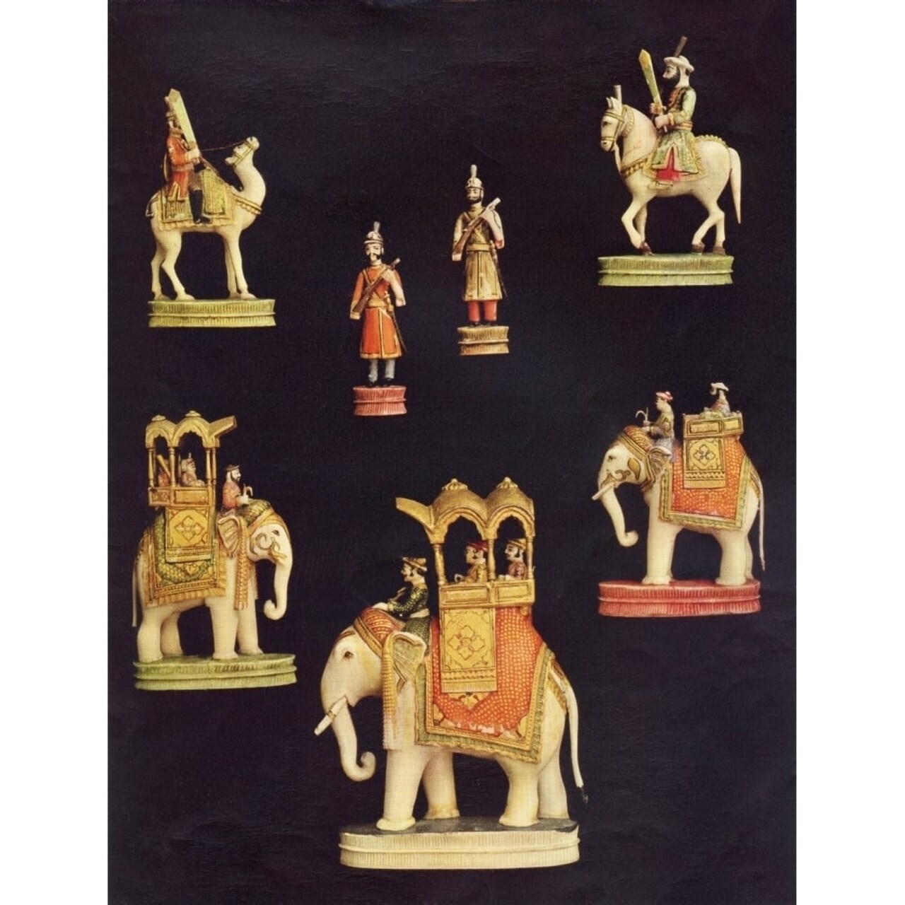 Pieces From A Chess Set In Carved And Coloured Ivory. Made In Delhi India C.1790 For The Begum Samru. Print
